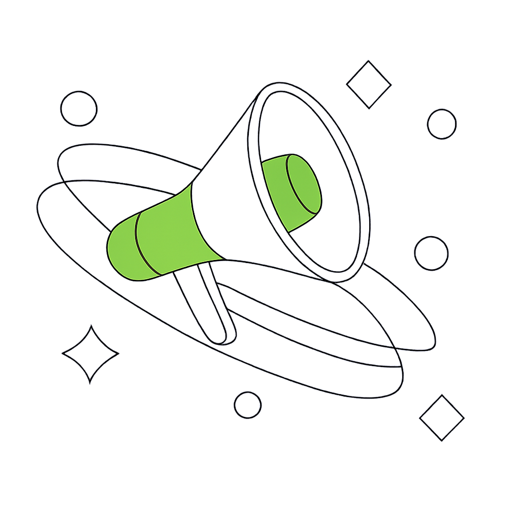 Marketing imagery with megaphone and digital icons